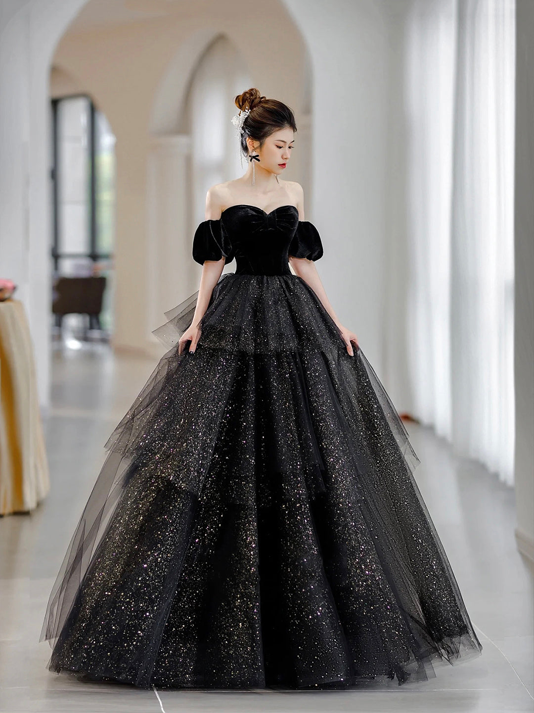 Black Velvet and Tulle Layers Long Formal Dress, Black Sweetheart Neck Evening Party Dress US 10 / Custom Color Black Velvet and Tulle Layers Long Formal Dress, Black Sweetheart Neck Evening Party Dress US 10 / Custom Color