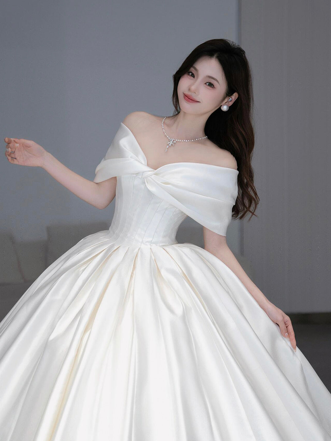 Elegant Satin Long Formal Dress, A-Line Off the Shoulder Evening Party