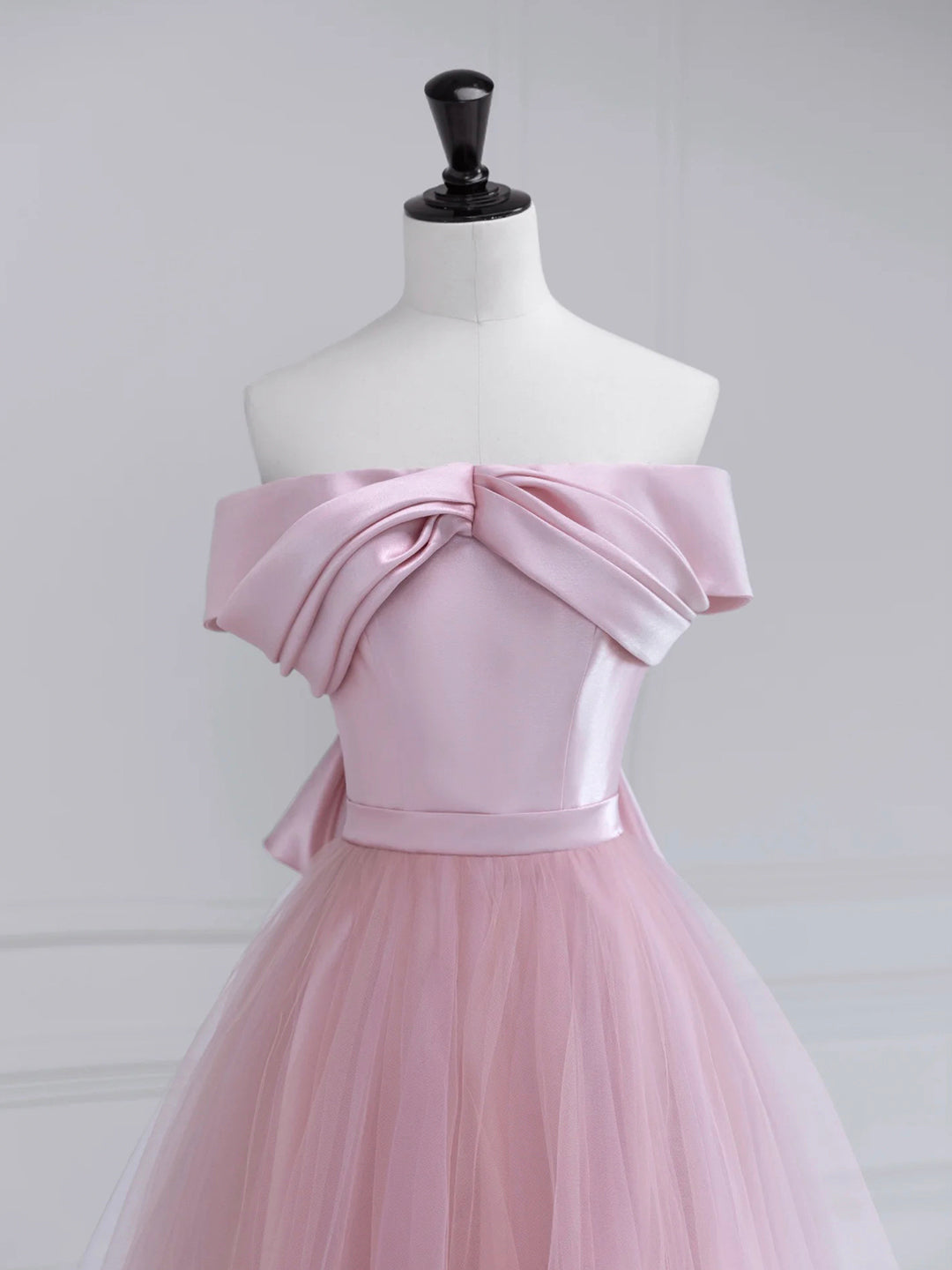 Pink Satin Tulle Long Prom Dress, Pink Off Shoulder Evening Dress US 2 / Custom Color Pink Satin Tulle Long Prom Dress, Pink Off Shoulder Evening Dress US 2 / Custom Color
