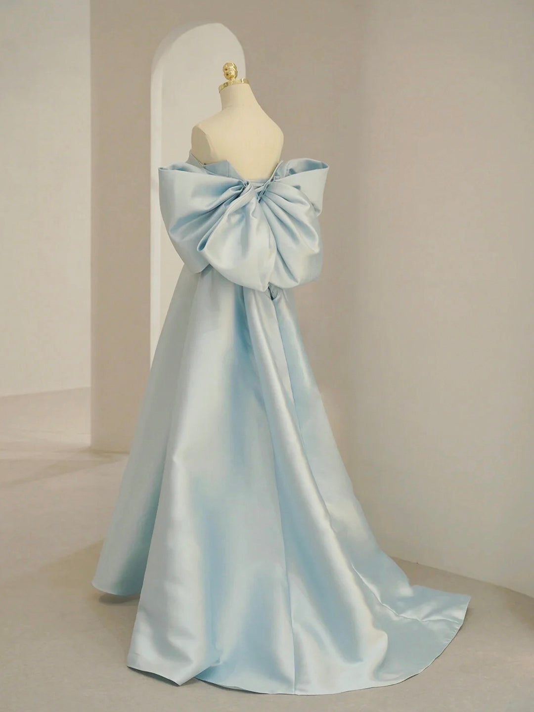 Charming Blue Satin Long Prom Dress with Big Bow, A-Line Sweetheart Neck Formal Dress US 10 / Blue Charming Blue Satin Long Prom Dress with Big Bow, A-Line Sweetheart Neck Formal Dress US 10 / Blue