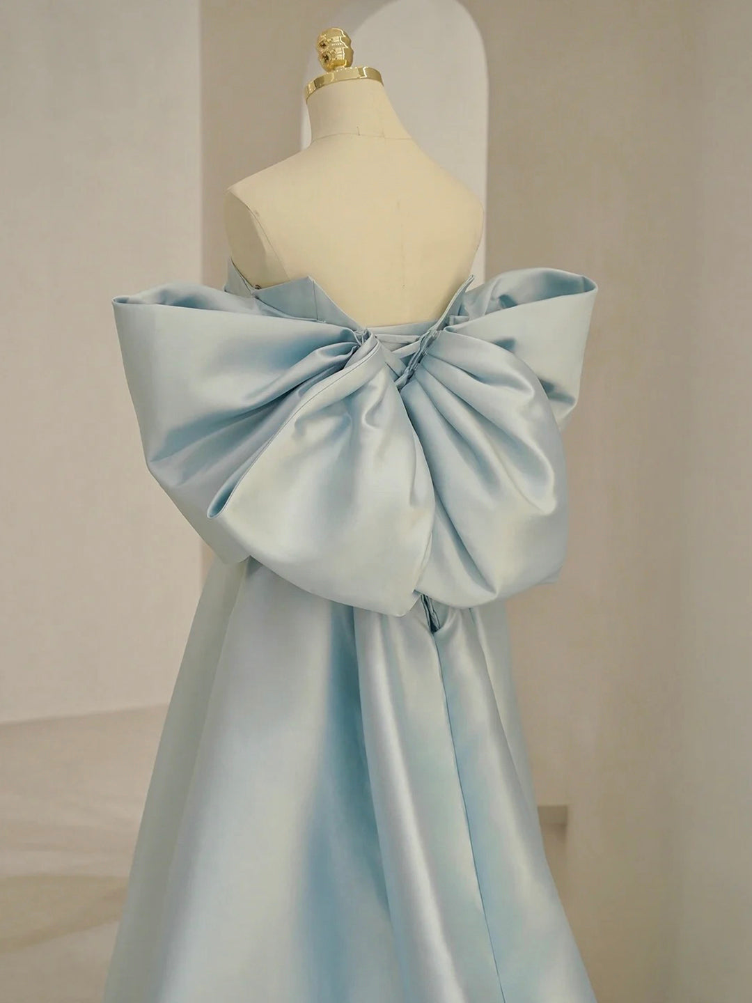 Charming Blue Satin Long Prom Dress with Big Bow, A-Line Sweetheart Neck Formal Dress US 10 / Blue Charming Blue Satin Long Prom Dress with Big Bow, A-Line Sweetheart Neck Formal Dress US 10 / Blue