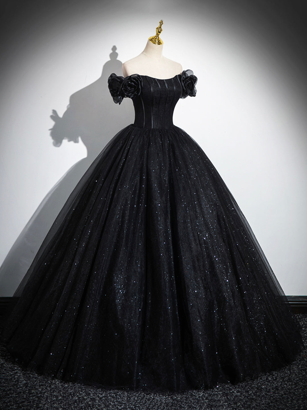Sparkly Tulle Black Sweetheart Ball Gown, A-Line Off the Shoulder Evening Dress US 12 / Custom Color Sparkly Tulle Black Sweetheart Ball Gown, A-Line Off the Shoulder Evening Dress US 12 / Custom Color