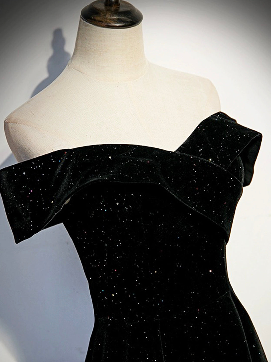 Black Velvet Long Prom Dress, Black Off the Shoulder Evening Party Dre