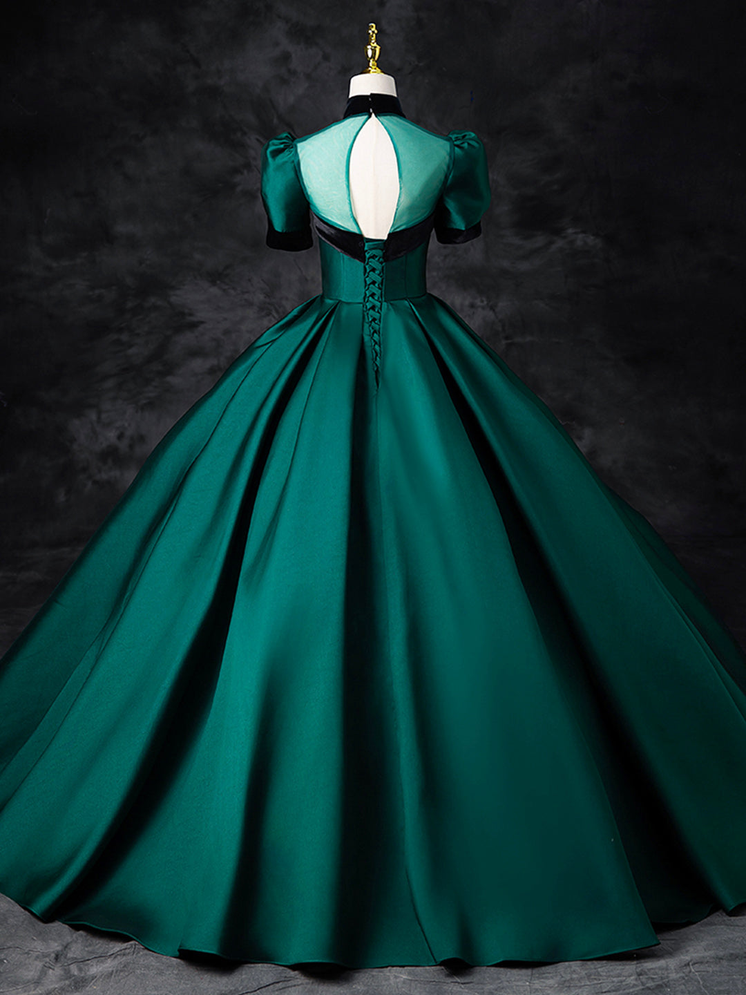 Green Satin Floor Length See-Through Ball Gown, Elegant High Neck Formal Evening Dress US 14 / Green Green Satin Floor Length See-Through Ball Gown, Elegant High Neck Formal Evening Dress US 14 / Green