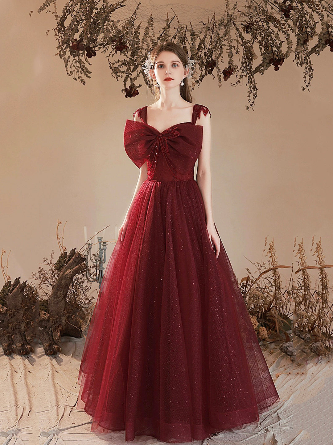 burgundy tulle prom dress Long Dress, Lovely A-Line Evening Party with Bow US 2 / Burgundy See backless long prom NWT Lane Bryant Little Color:Otter collections:dresses