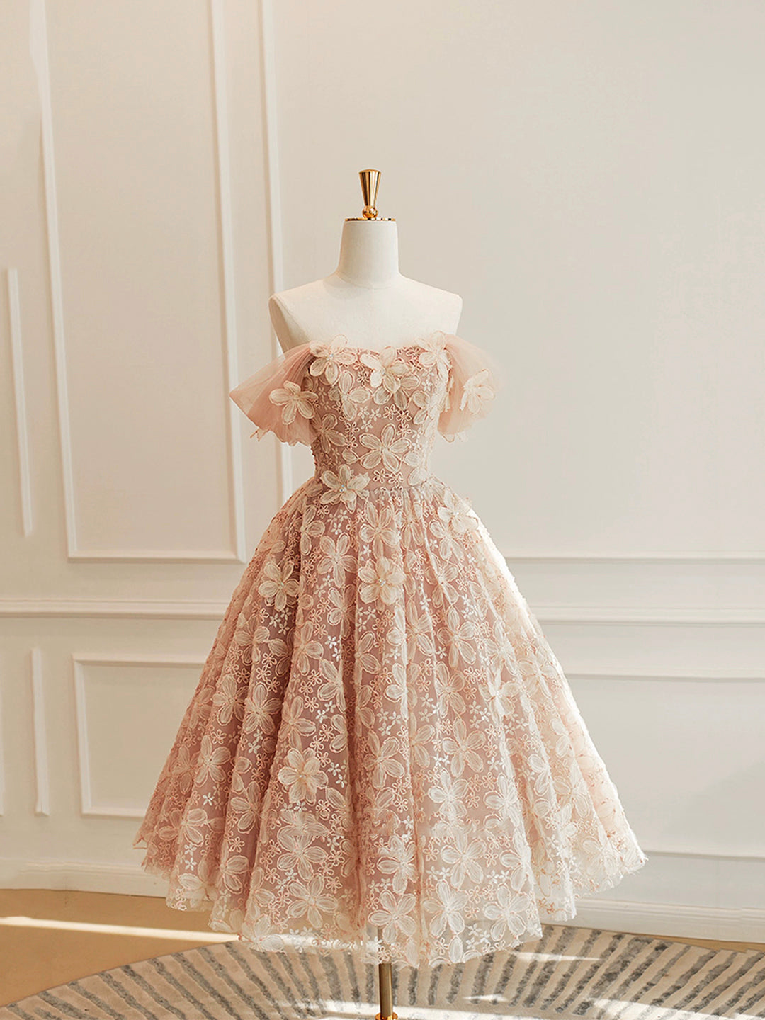 Cute Tulle Flower Short Prom Dress, Beautiful Off the Shoulder A-Line
