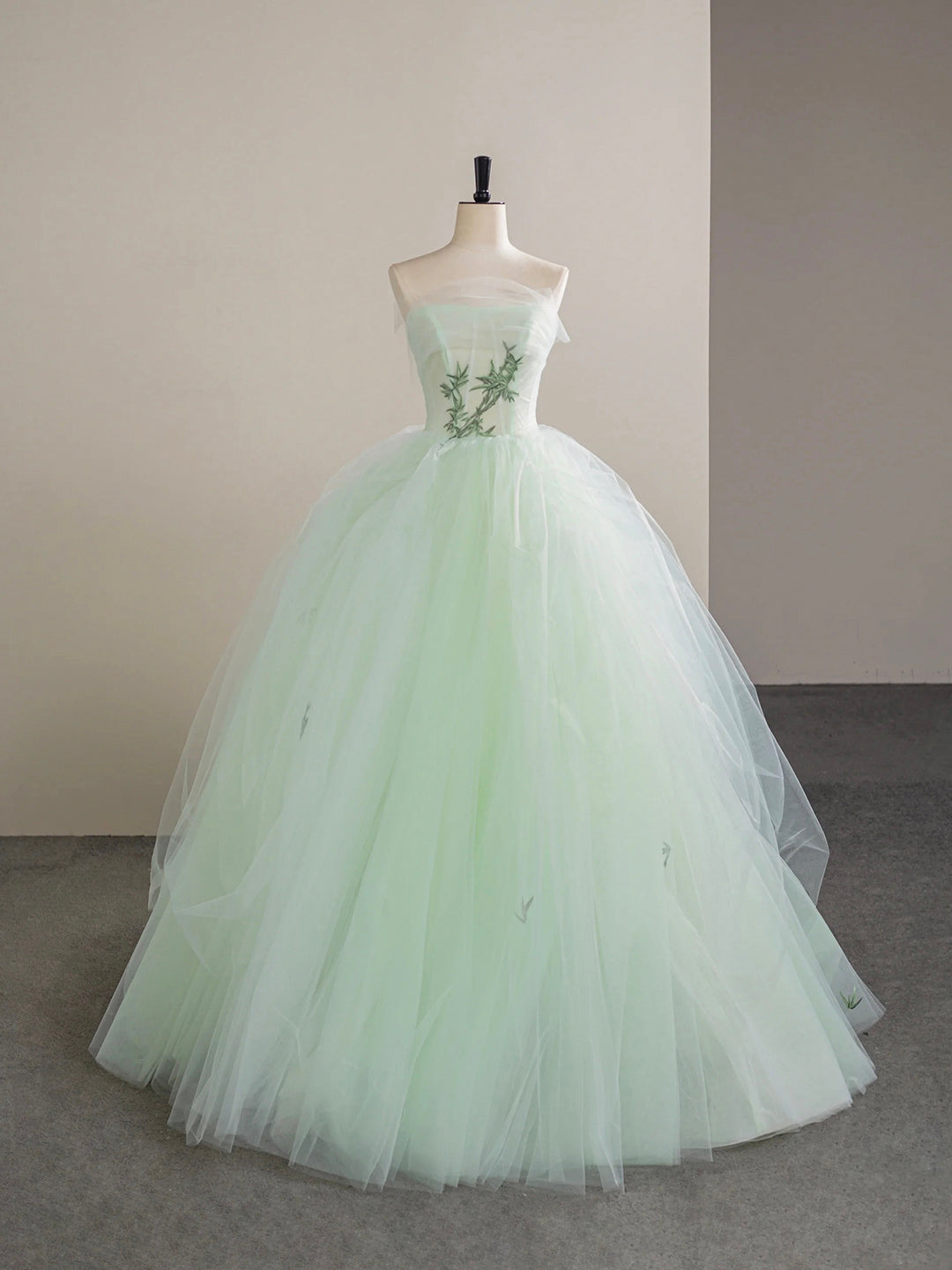 Light Green Tulle Floor Length Prom Dress, Beautiful Strapless A-Line ...
