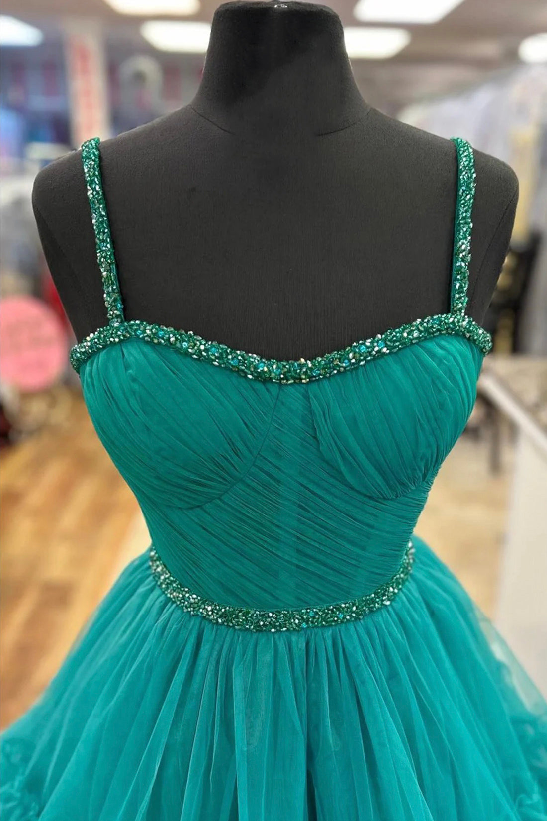 A-Line Tiered Ruffle Sweetheart Beaded Long Prom Dress, Turquoise Evening Party Dress Custom Size / Turquoise A-Line Tiered Ruffle Sweetheart Beaded Long Prom Dress, Turquoise Evening Party Dress Custom Size / Turquoise