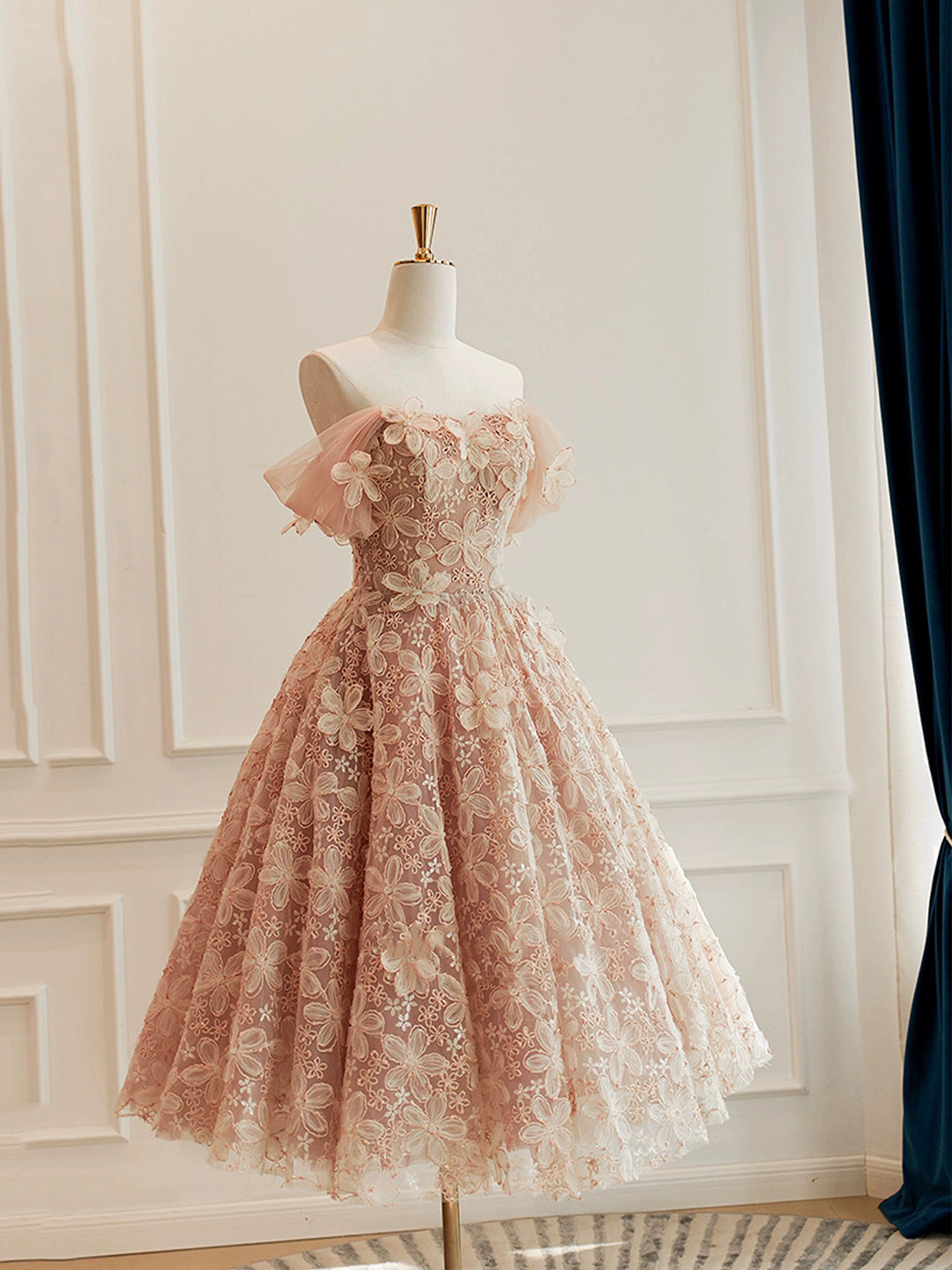 Cute Tulle Flower Short Prom Dress, Beautiful Off the Shoulder A-Line
