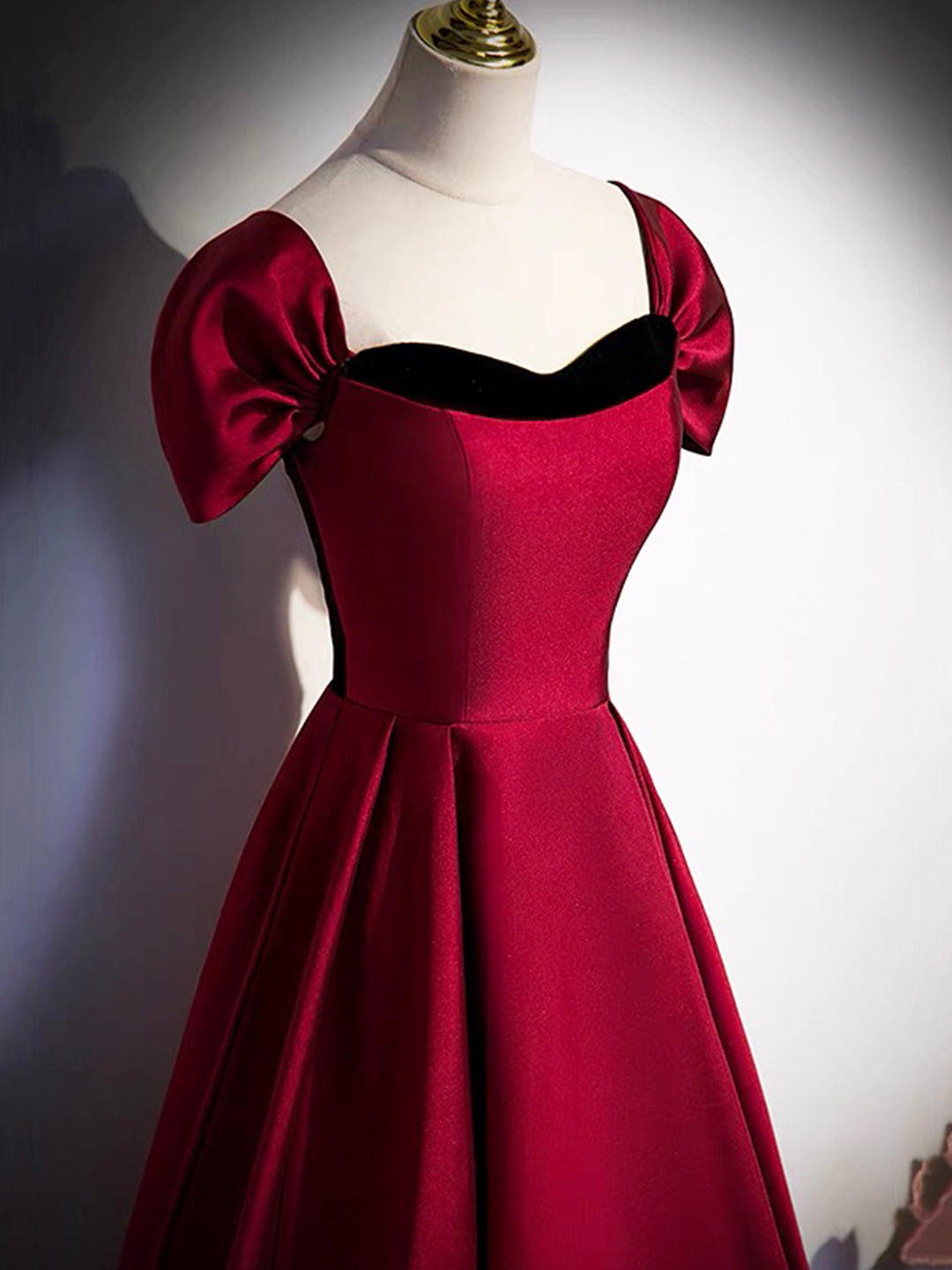 Burgundy Satin Strapless Prom Dress, Simple A-Line Party Dress with De