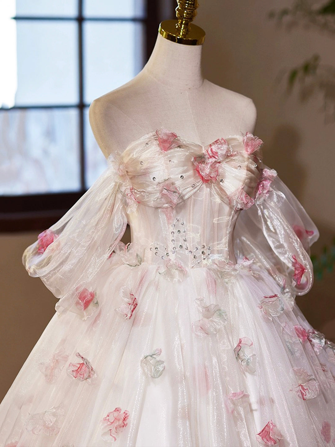 8th Grade Shoulder Floral Short Prom Dresses A-Line Tulle Floral Floor Length Prom Dress, Off 8th Grade Shoulder Floral Short Prom Dresses A-Line Tulle Floral Floor Length Prom Dress, Off