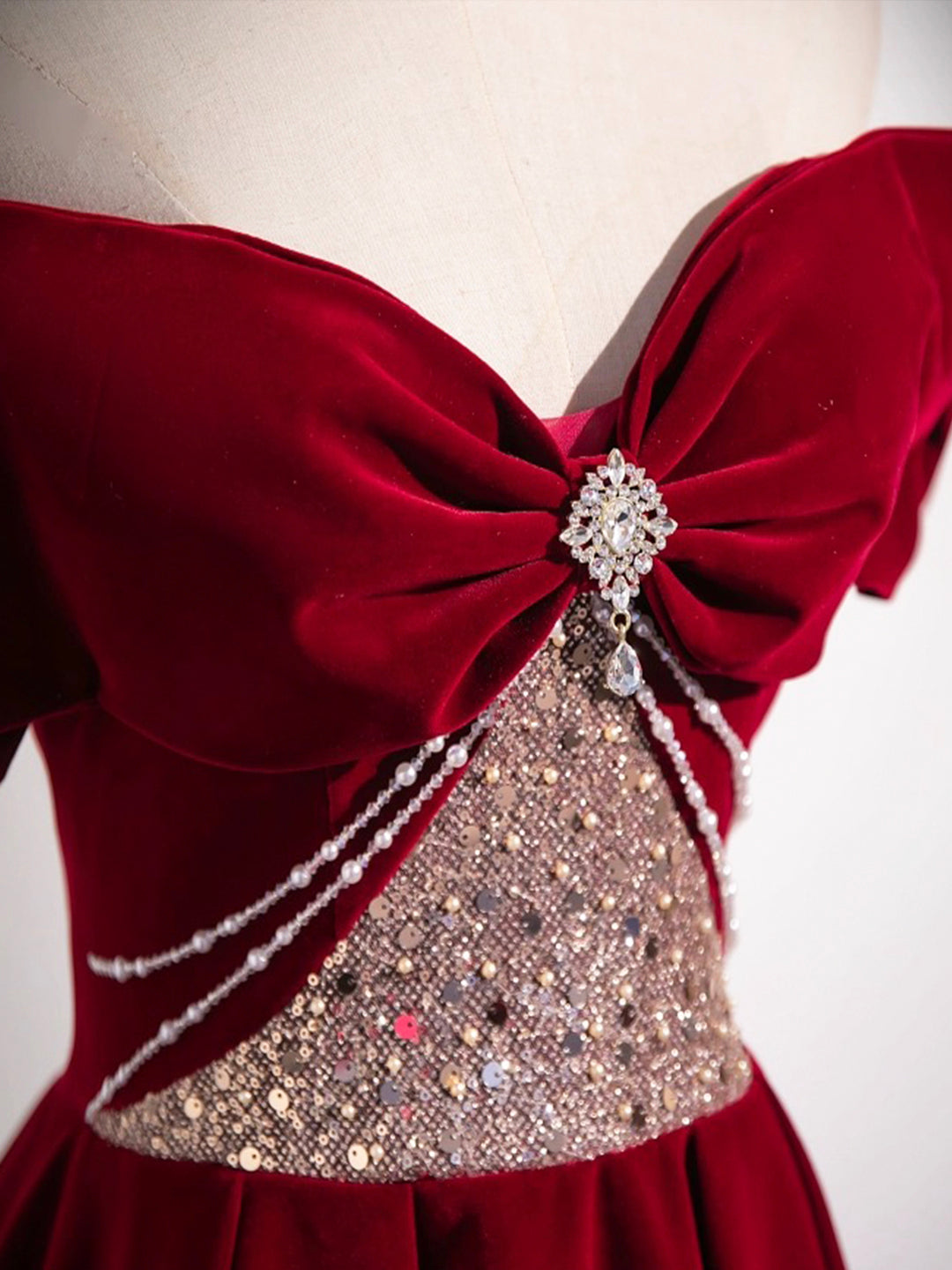 Burgundy Velvet Sequins Long Prom Dress, Elegant Off the Shoulder A-Line Formal Dress US 16 / Custom Color Burgundy Velvet Sequins Long Prom Dress, Elegant Off the Shoulder A-Line Formal Dress US 16 / Custom Color