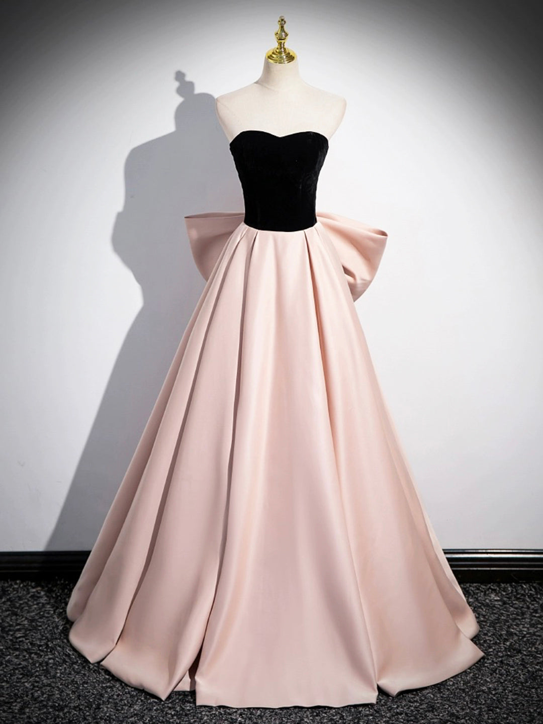 Black Satin and Pink Satin Long Prom Dress, Lovely A-Line Bow Party Ev