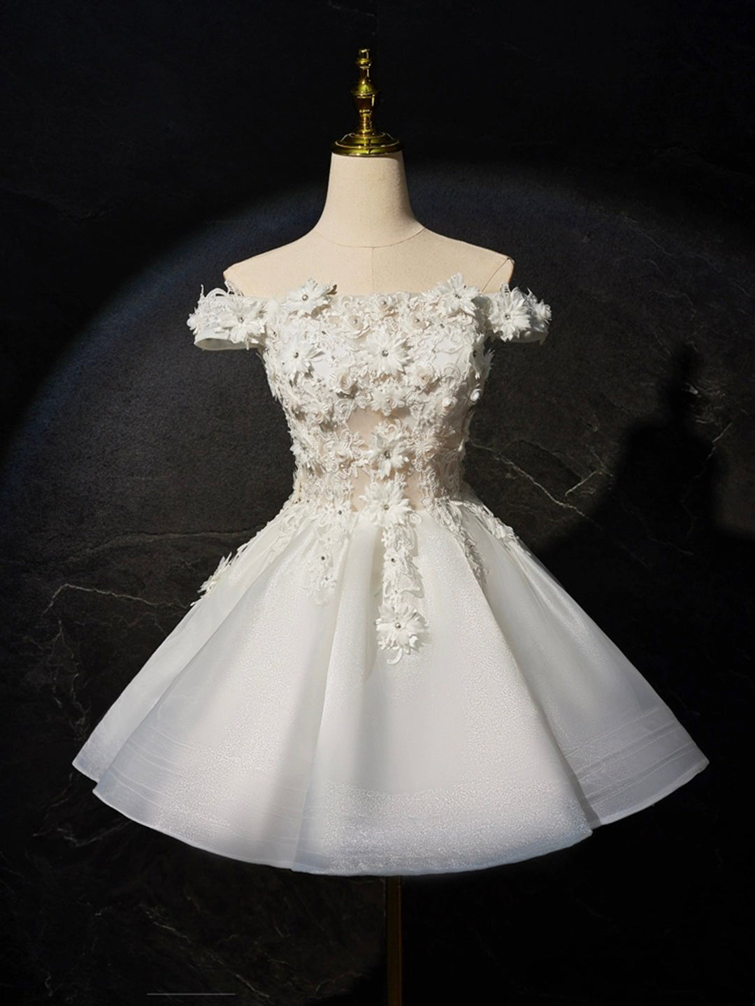 White Flowers Lace Short Prom Dress, Lovely A-Line Evening Party Dress US 16 / Custom Color White Flowers Lace Short Prom Dress, Lovely A-Line Evening Party Dress US 16 / Custom Color