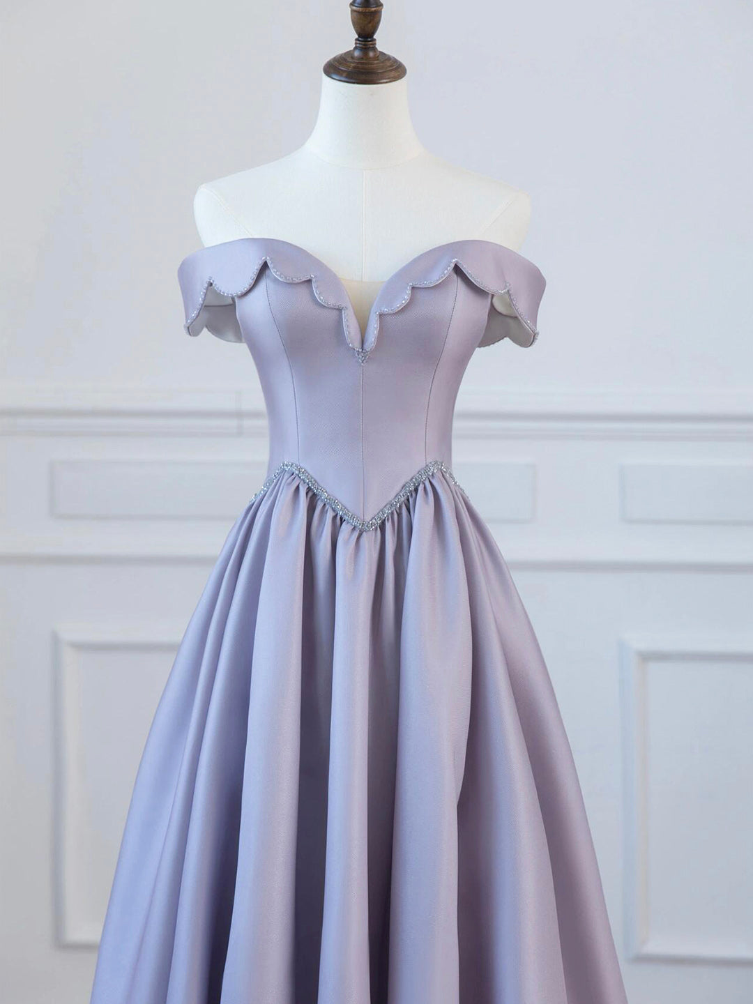 A-Line Satin Floor Length Long Prom Dress, Off the Shoulder Evening Fo