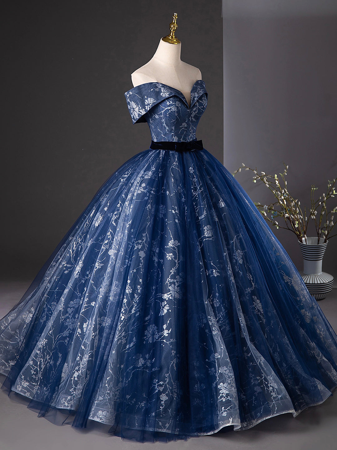 Navy Blue Glitter Printing Prom Dress, A-Line Off the Shoulder Evening Party Dress US 10 / Navy Navy Blue Glitter Printing Prom Dress, A-Line Off the Shoulder Evening Party Dress US 10 / Navy