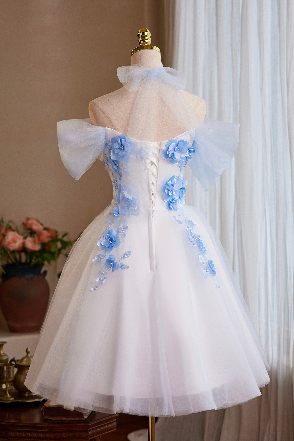 white dress with blue butterflies Sequin Butterfly Front Split Maxi Dress - White