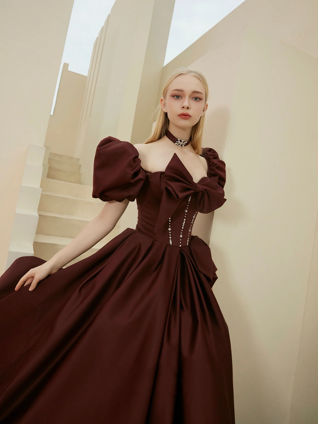 Gorgeous Satin Long Prom Dress, A-Line Puff Sleeve Evening Dress US 4 / Picture Color Gorgeous Satin Long Prom Dress, A-Line Puff Sleeve Evening Dress US 4 / Picture Color