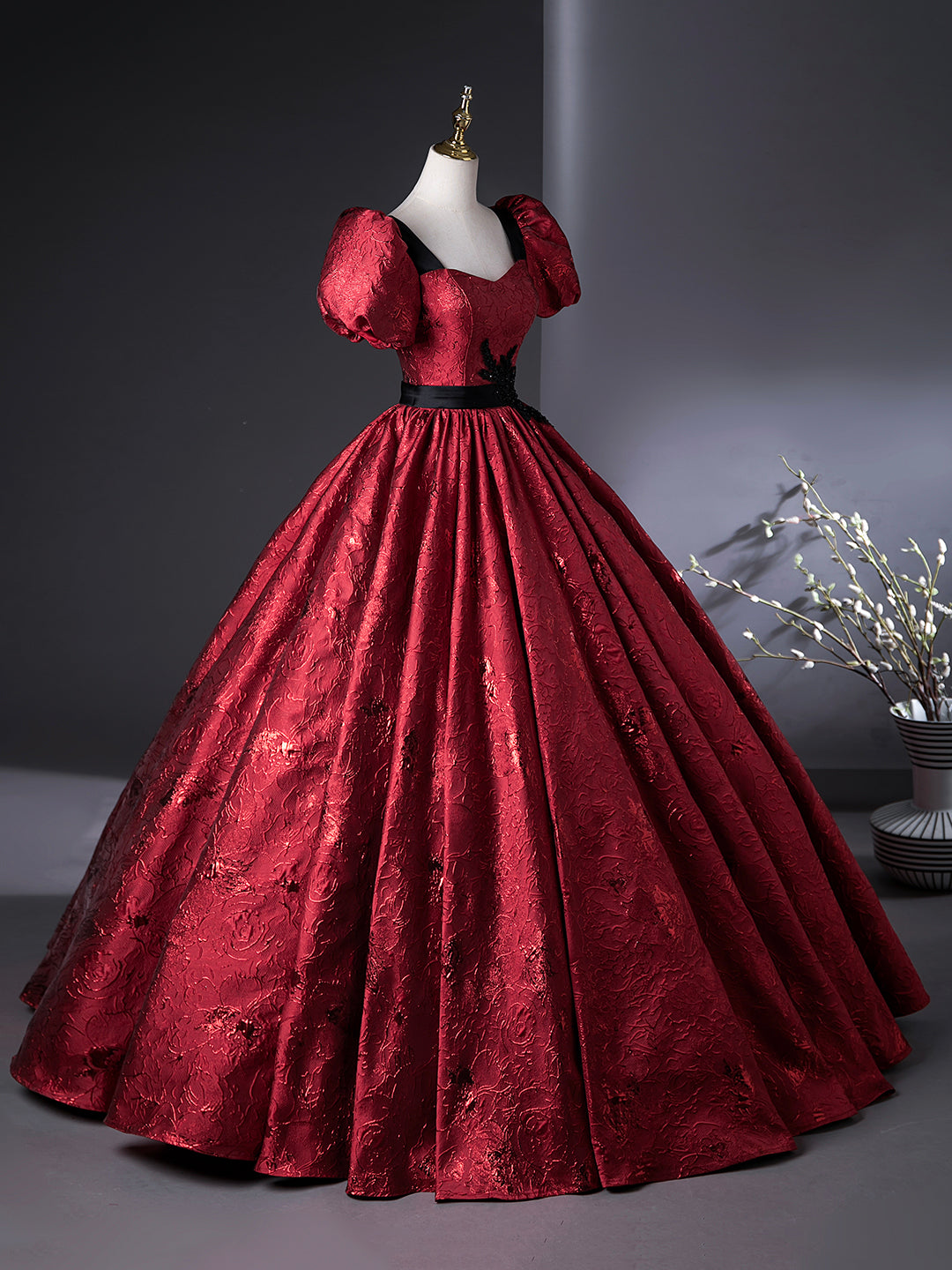Burgundy A-Line Floor Length Prom Dress, Elegant Short Sleeve Evening Loveydress Burgundy A-Line Floor Length Prom Dress, Elegant Short Sleeve Evening Loveydress