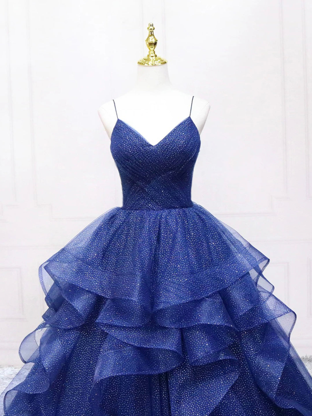 Navy Blue Tulle Long Prom Dress, A-Line Spaghetti Strap Evening Gown US 10 / Navy Navy Blue Tulle Long Prom Dress, A-Line Spaghetti Strap Evening Gown US 10 / Navy