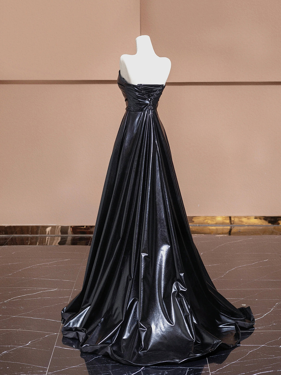 Black Leather Long Prom Dress, A-Line Strapless Evening Party Dress US 14 / Black Black Leather Long Prom Dress, A-Line Strapless Evening Party Dress US 14 / Black