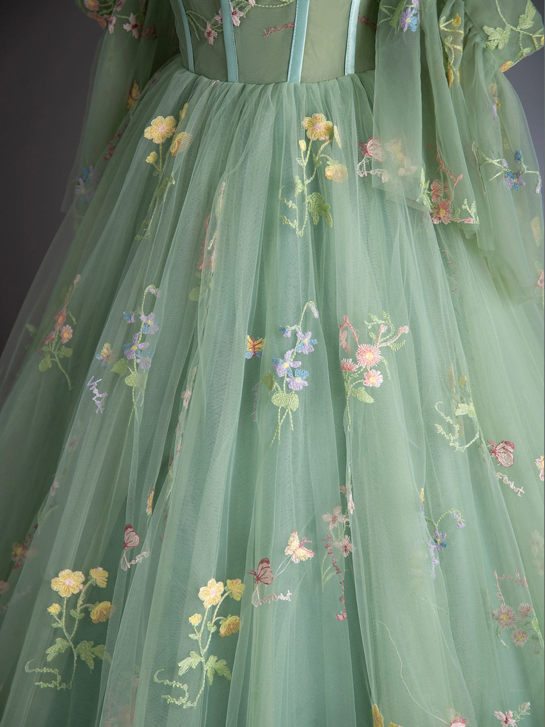 Green Floral Tulle Long Prom Dress, Beautiful A-Line Evening Formal Dr Loveydress Green Floral Tulle Long Prom Dress, Beautiful A-Line Evening Formal Dr Loveydress