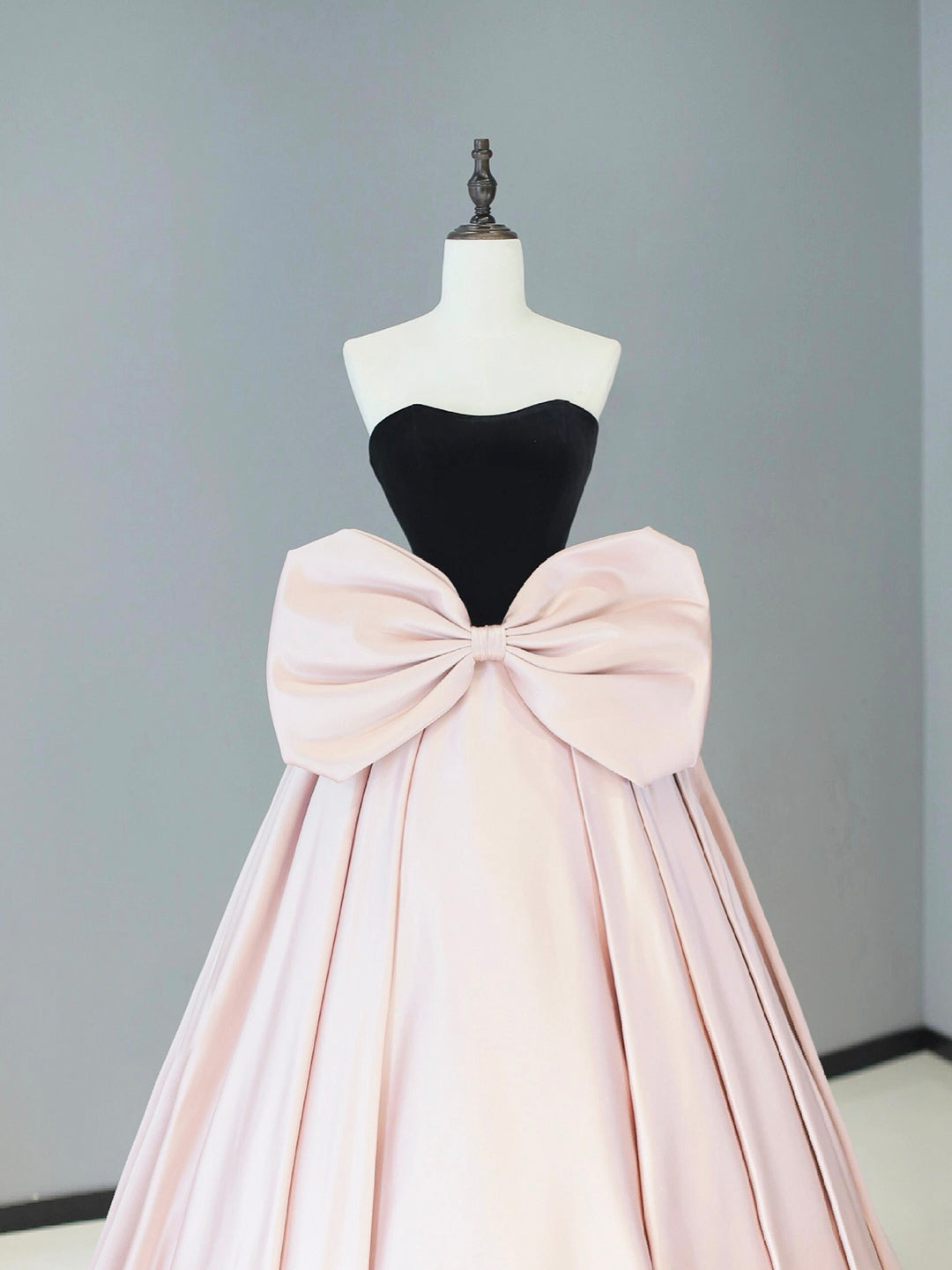 black prom dress with pink bow Cute Sheath Strapless Black Long Prom Dress with Pink Bows Anniebride