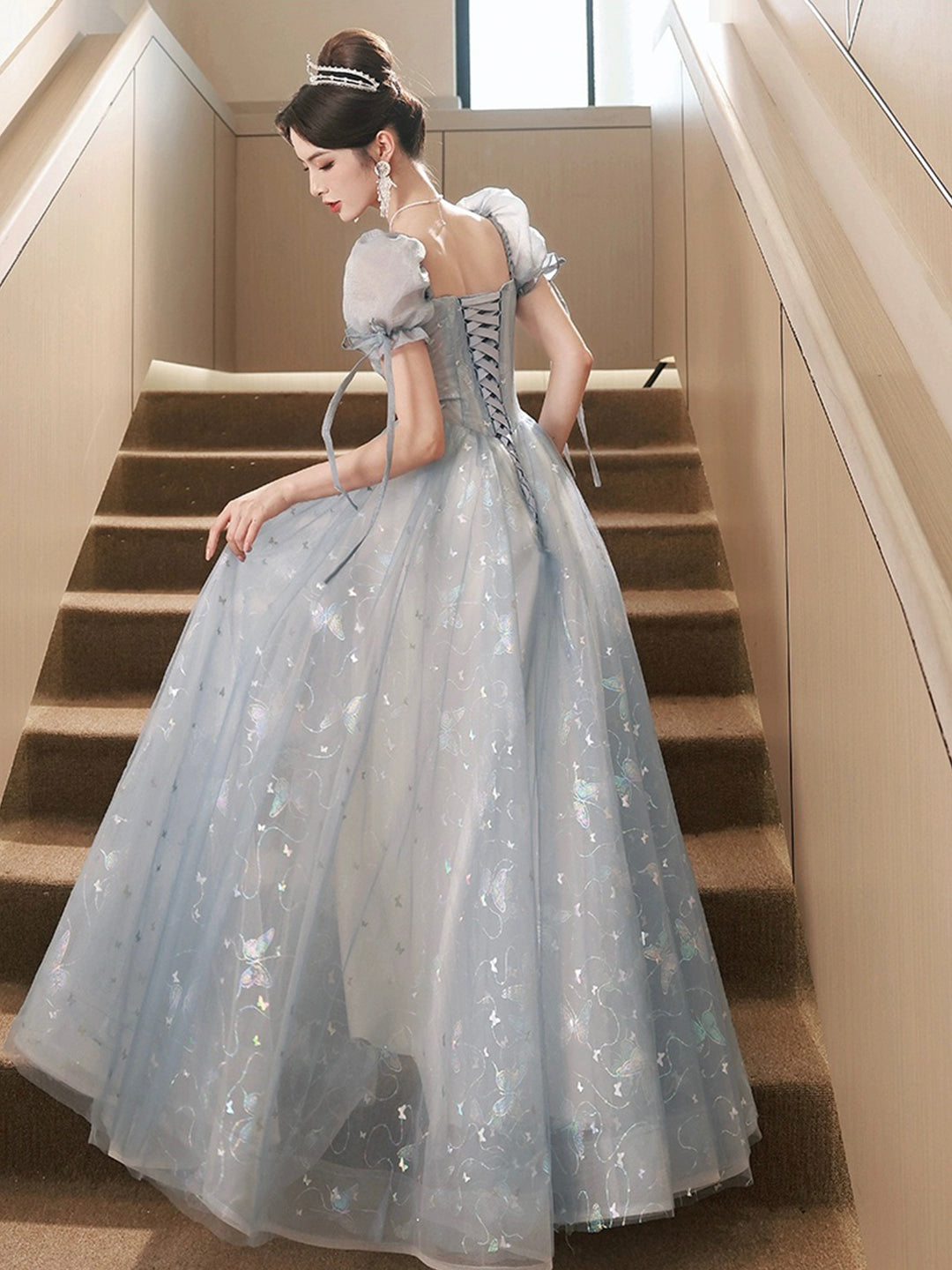 Cute Tulle Lace Floor Length Prom Dress, Beautiful A-Line Evening Form