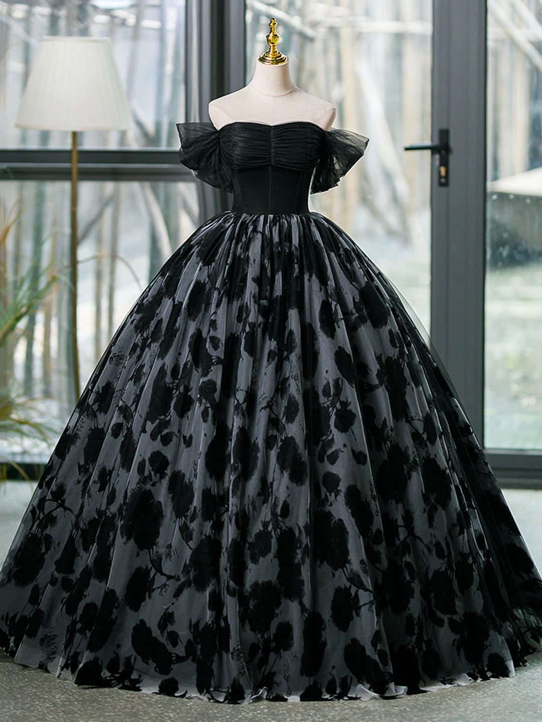 Black Tulle Long Prom Dress, A-Line Off the Shoulder Evening Party Dre Loveydress Black Tulle Long Prom Dress, A-Line Off the Shoulder Evening Party Dre Loveydress
