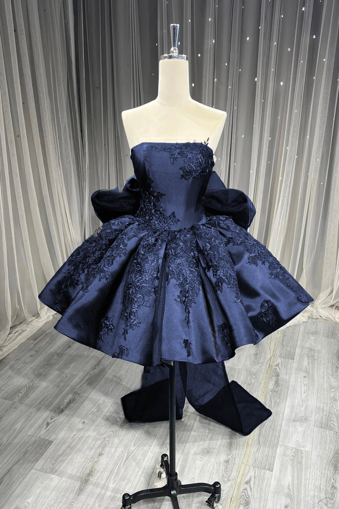 mini navy blue homecoming dresses Strapless Dress with Lace Appliques US 4 / Custom Color This glamorous navy homecoming