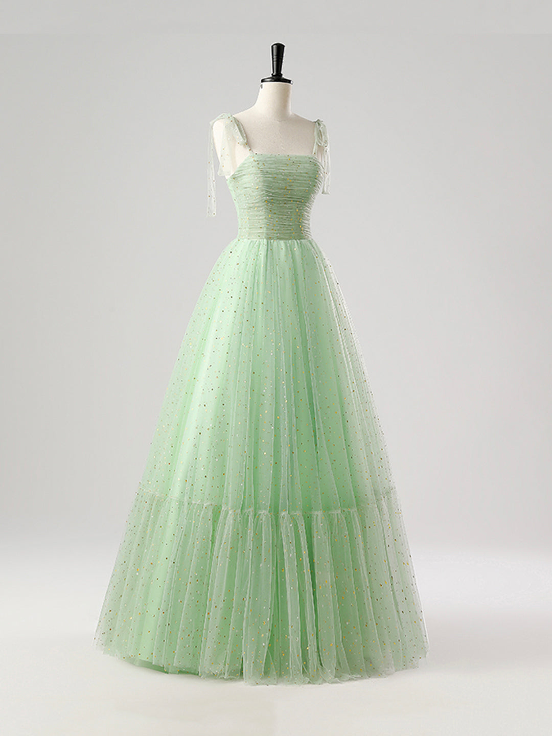 Green Tulle Spaghetti Strap Long Prom Dress, A-Line Corset Evening Par Loveydress Green Tulle Spaghetti Strap Long Prom Dress, A-Line Corset Evening Par Loveydress