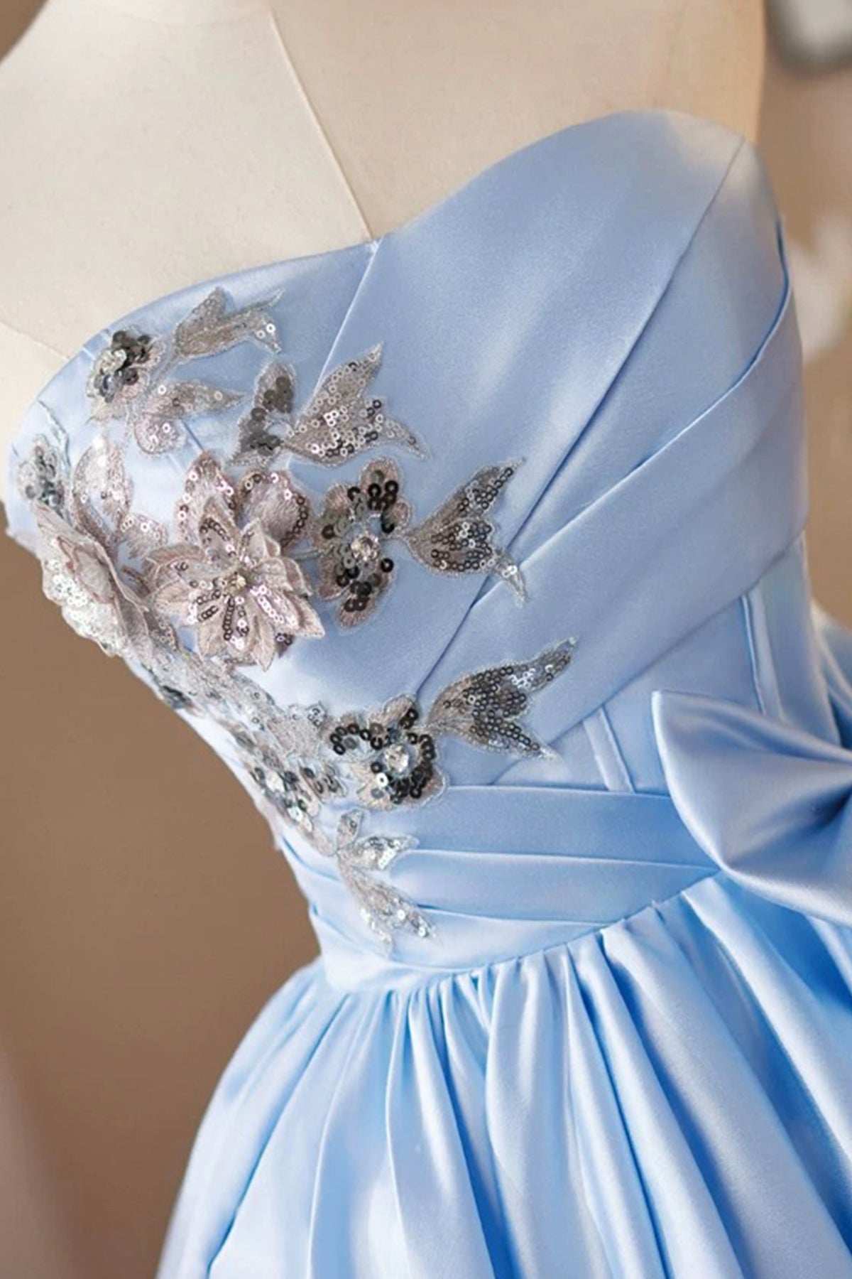 Blue Satin Short Prom Dress, Lovely A-Line Strapless Evening Party Dre