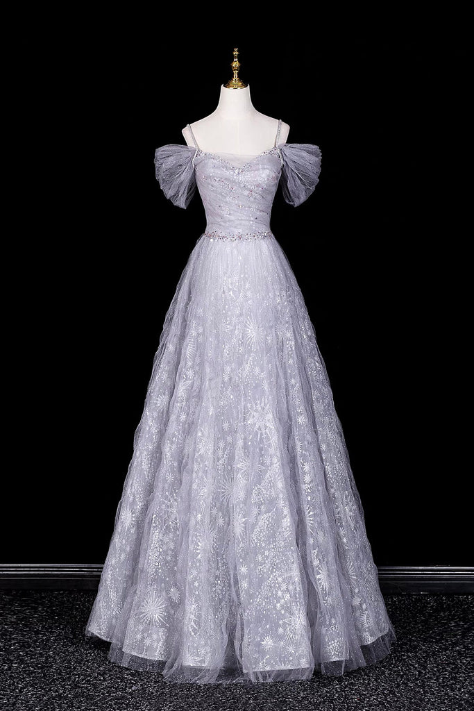 snowflake formal dress Silver Gray Tulle Prom Gown 8/8/25