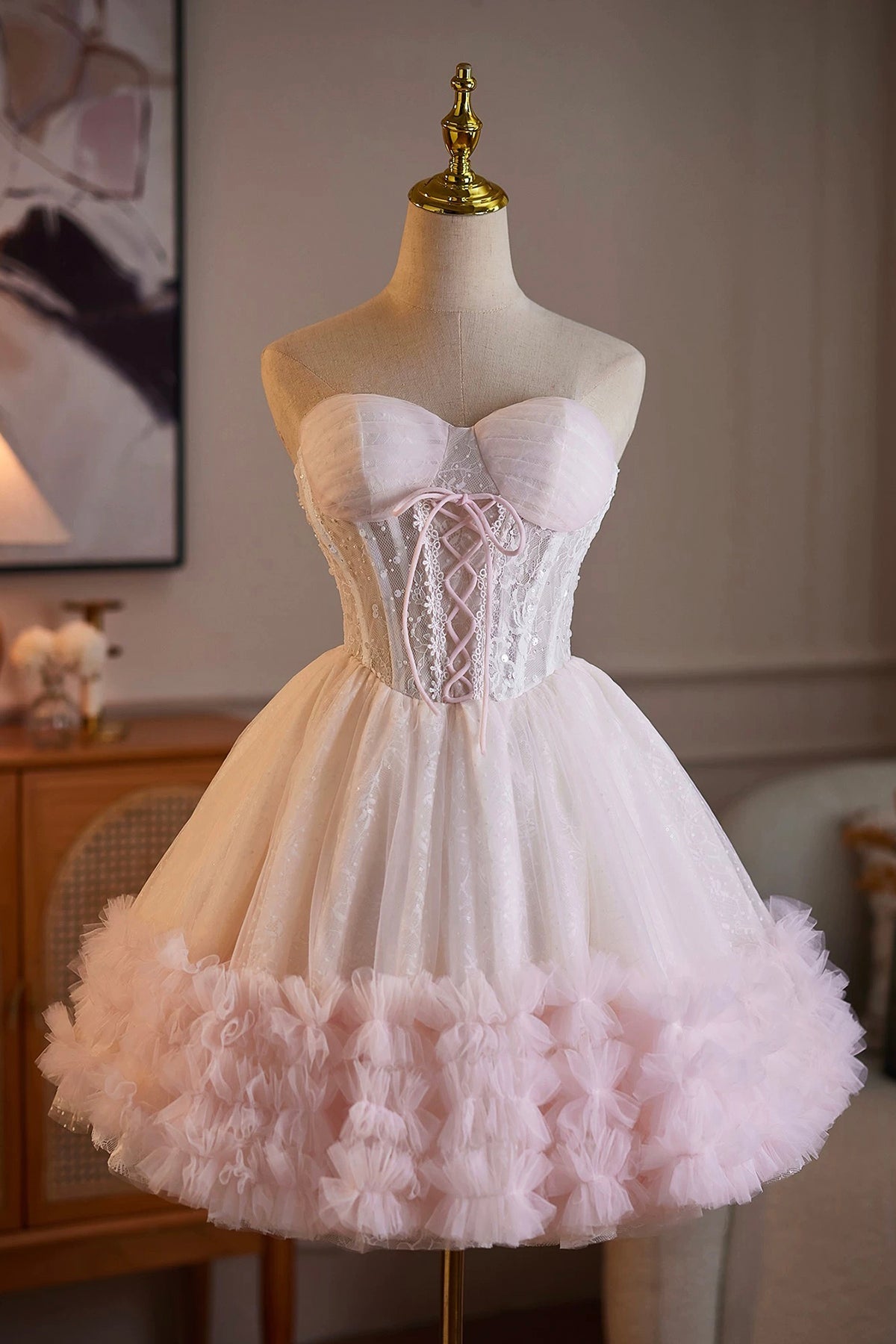 pink dress formal short Sweetheart Neck Ruffle Tulle Select Pants Size:33W Speechless Girls 7-16 Floral Womens Kaftans ___Cm/Inches 11