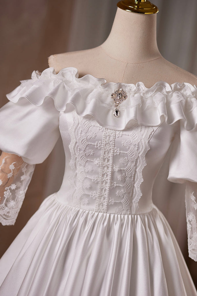 vintage corset wedding dress with sleeves Lace Corset Wedding Dress with Sleeves: Two-Piece A-Line Skirt