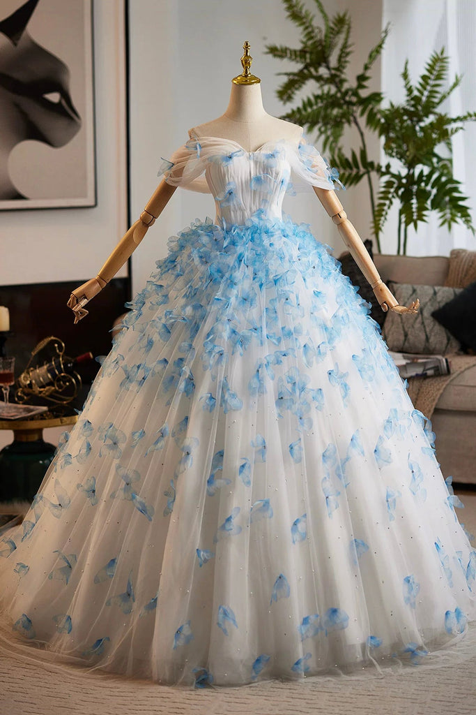 formal dresses sweetheart neckline White and Blue Long A-Line Prom Dress Party Dress Size:L(38–40) Style_Mini This dress features a The one and only