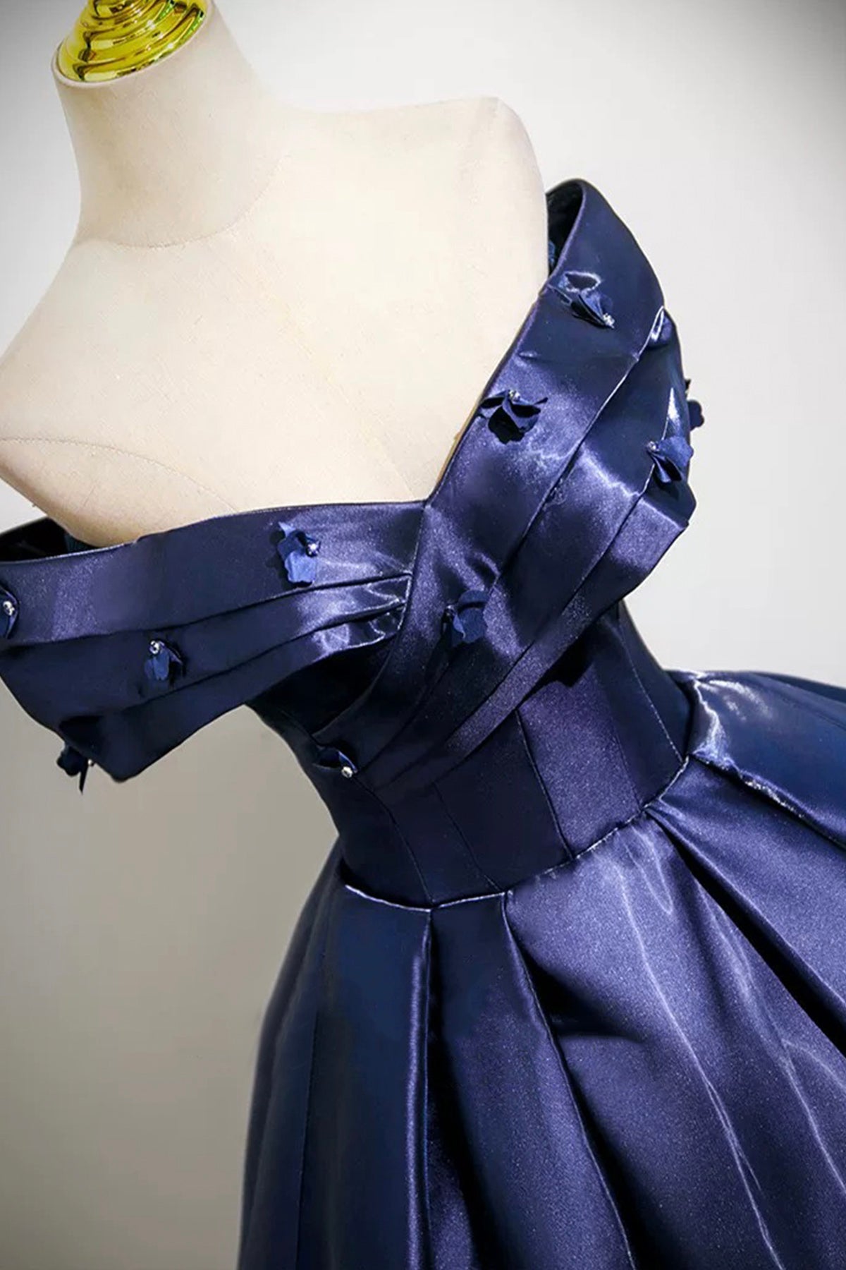 Navy Satin Long Prom Dress, A-Line Off the Shoulder Party Dress Custom Size / Navy Navy Satin Long Prom Dress, A-Line Off the Shoulder Party Dress Custom Size / Navy