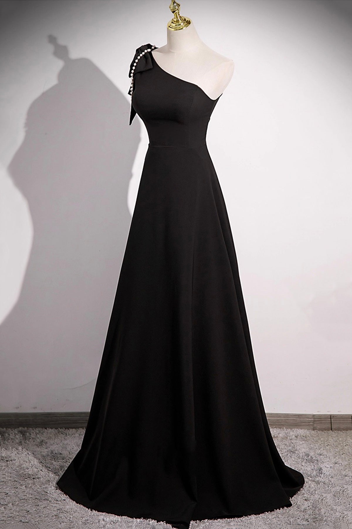 Black A-Line Long Prom Dress, Simple One Shoulder Party Dress – Loveydress