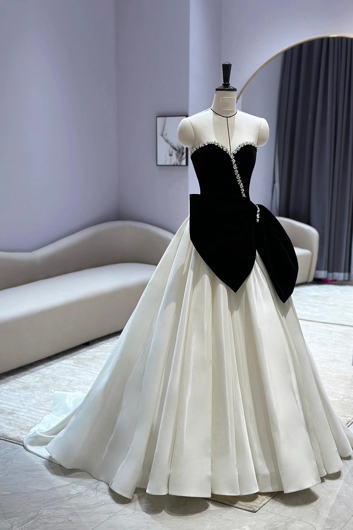 velvet black and white dress Satin Long Prom Dress, A-Line Sweetheart Neck Party elegant cocktail dress black and white