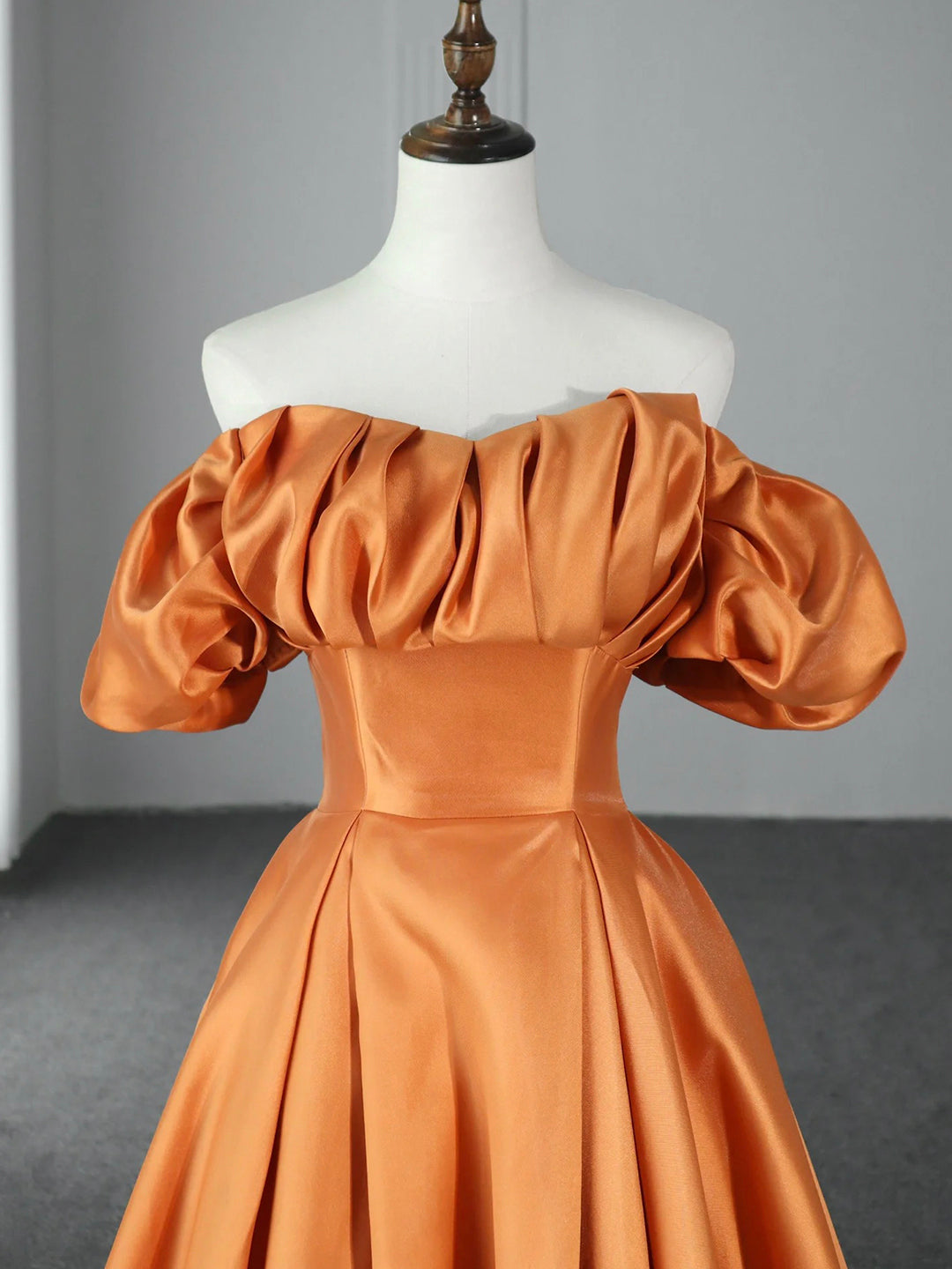 Orange Floor Length Satin Long Prom Dress, Off the Shoulder Evening Pa