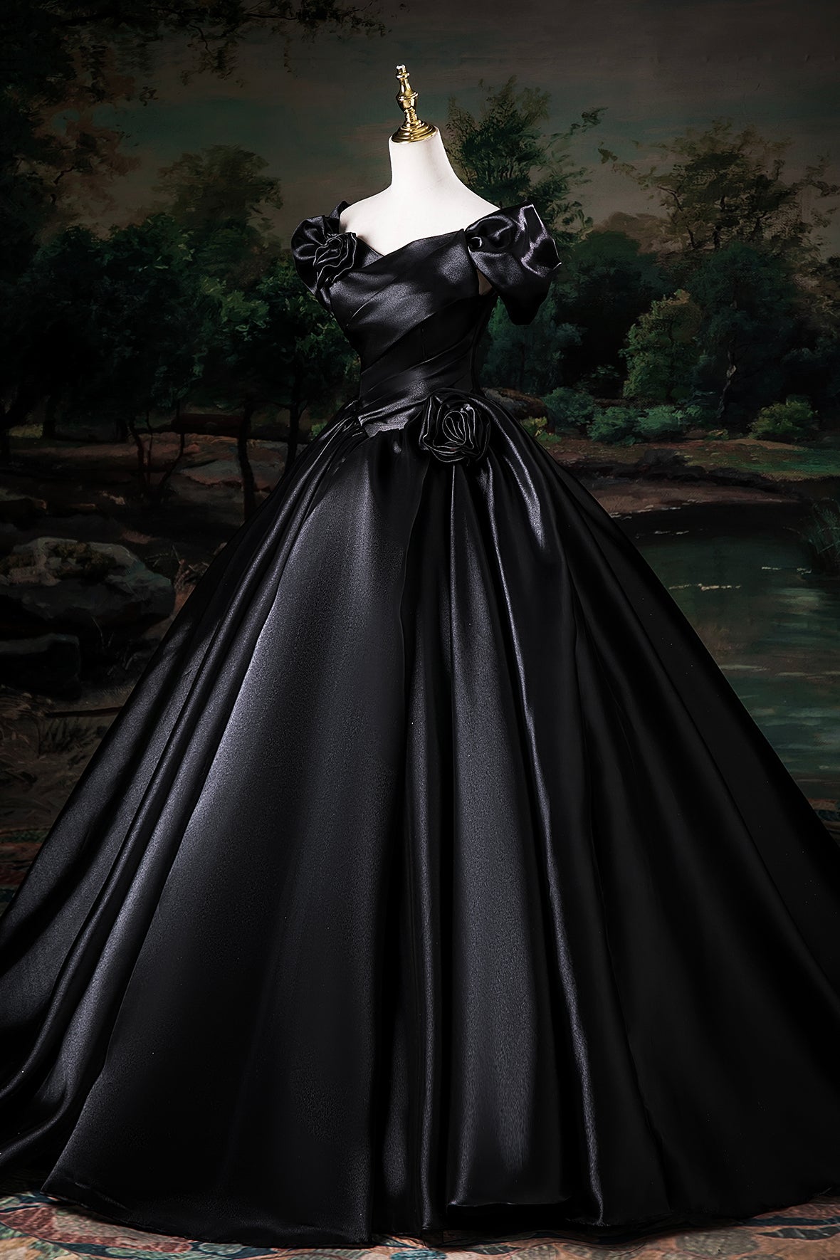 Black Satin Floor Length Prom Dress, Black Off the Shoulder Party Dres Loveydress Black Satin Floor Length Prom Dress, Black Off the Shoulder Party Dres Loveydress