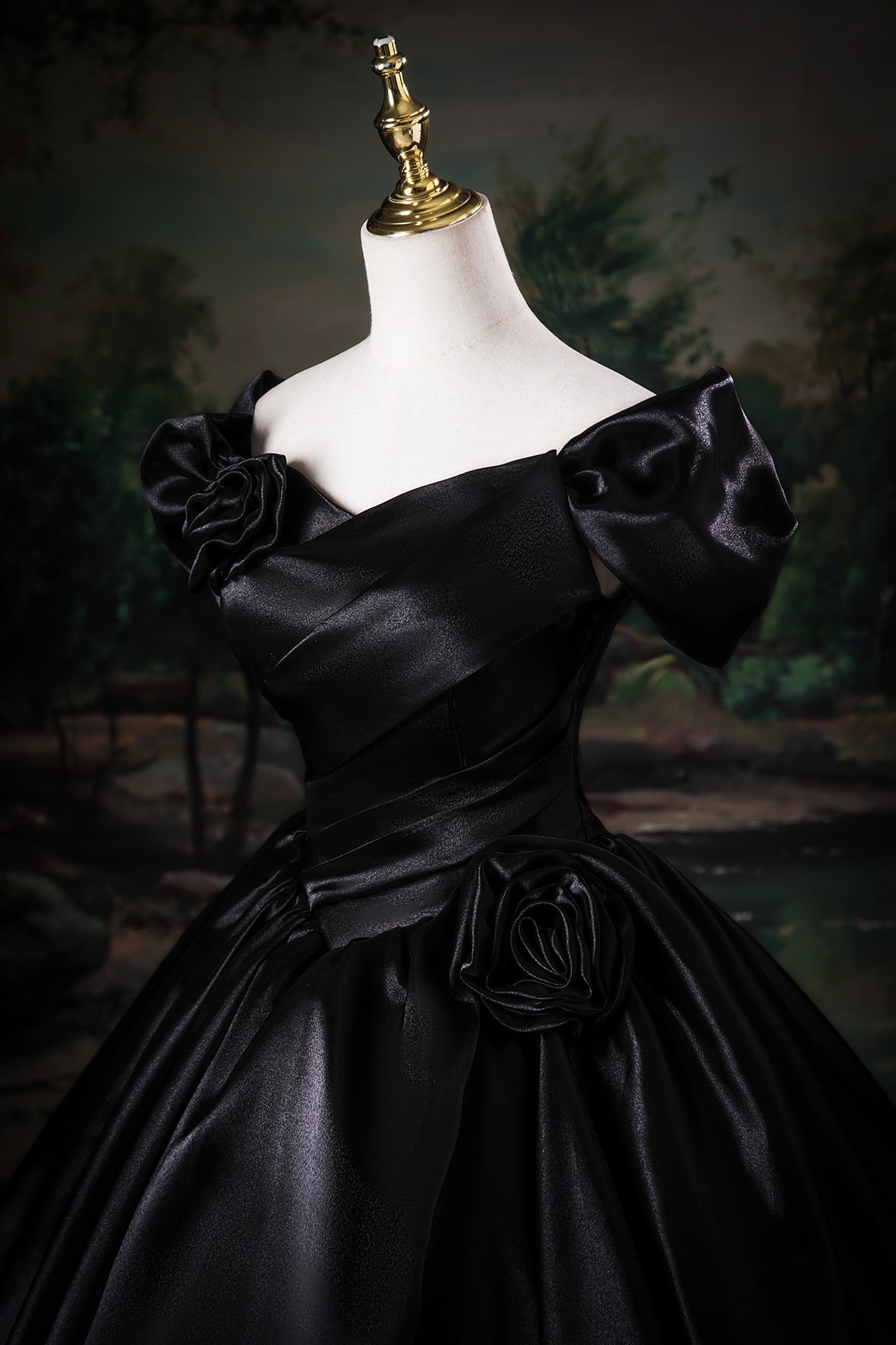 Black Satin Floor Length Prom Dress, Black Off the Shoulder Party Dress US 6 / Black Black Satin Floor Length Prom Dress, Black Off the Shoulder Party Dress US 6 / Black