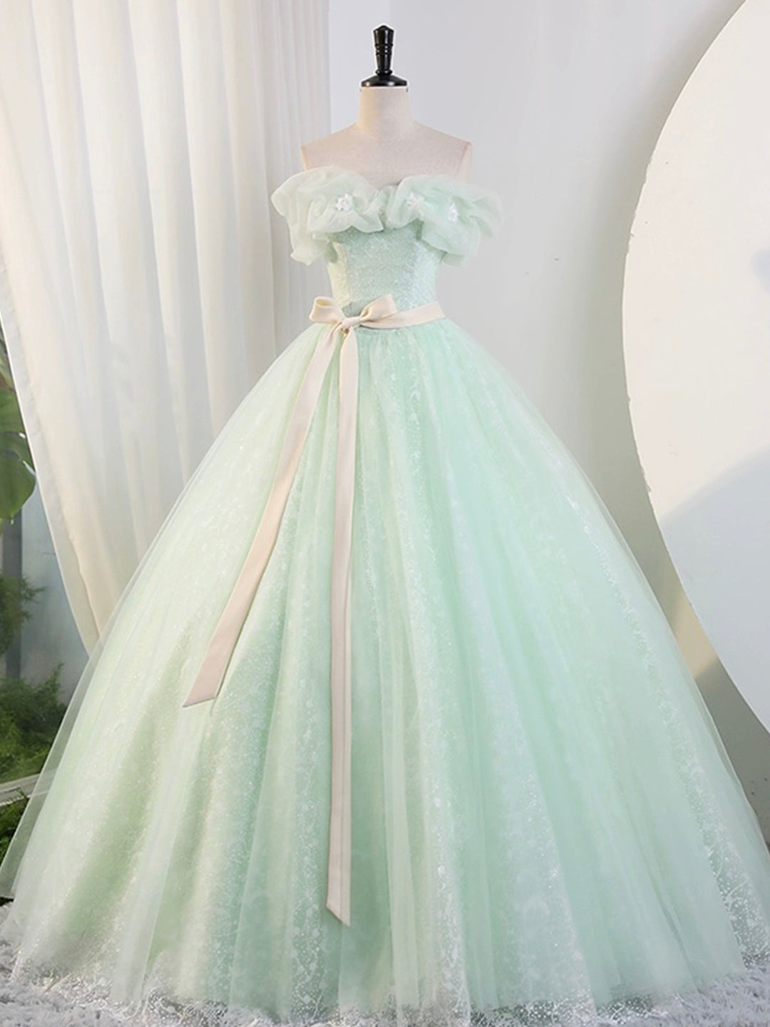 Beautiful Sage Green Tulle Floor Length Prom Dresses, A-Line Off the Shoulder Evening Part Dresses US 8 / Green Beautiful Sage Green Tulle Floor Length Prom Dresses, A-Line Off the Shoulder Evening Part Dresses US 8 / Green