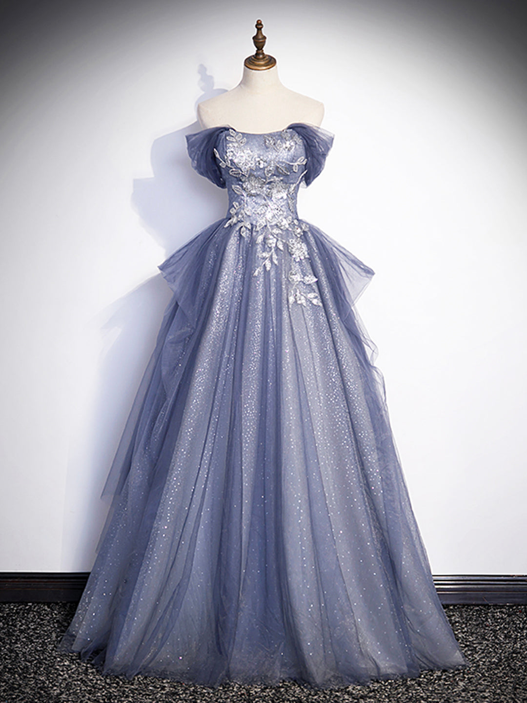 Charming Tulle Sequins A-Line Prom Dresses, Off the Shoulder Floor-Len ...