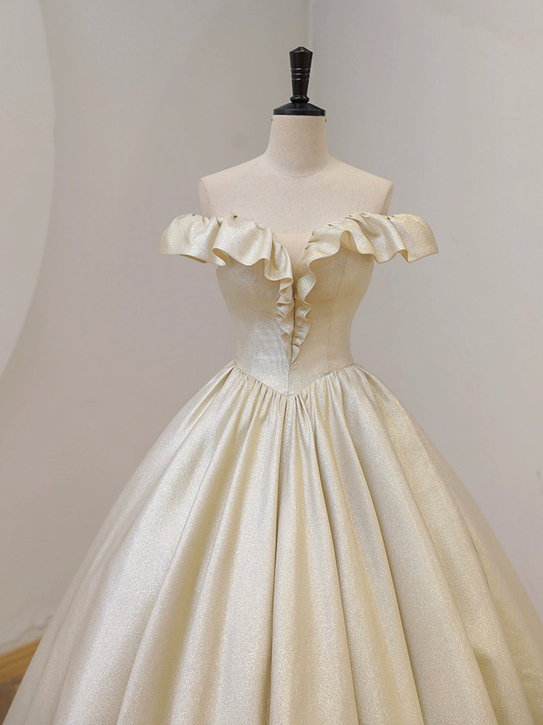 Champagne Off the Shoulder Floor Length Prom Dress, Elegant A-Line Eve