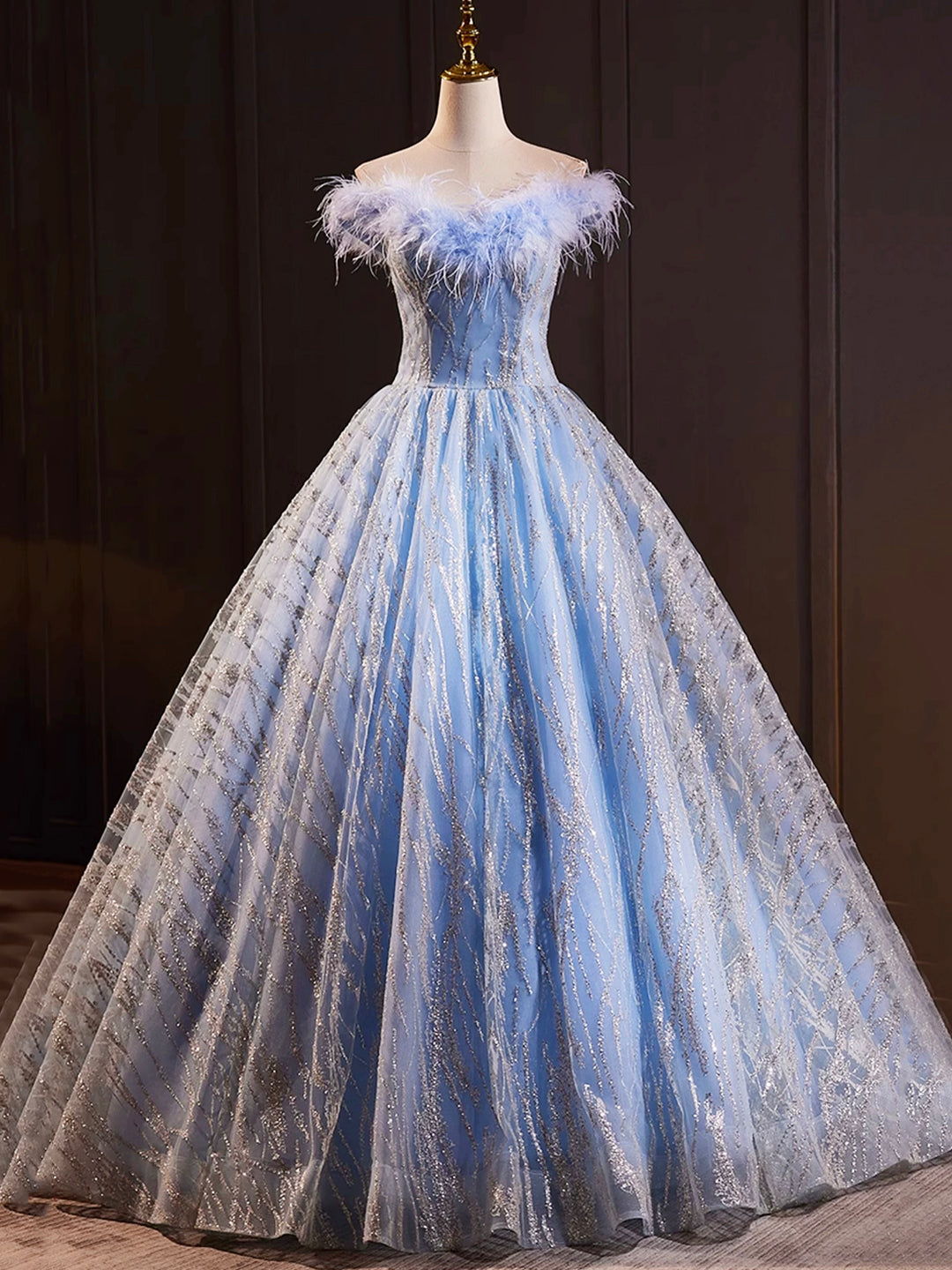 Blue Tulle Sequins Long Prom Dresses, Off the Shoulder A-Line Evening Dresses with Feather US 14 / Blue Blue Tulle Sequins Long Prom Dresses, Off the Shoulder A-Line Evening Dresses with Feather US 14 / Blue