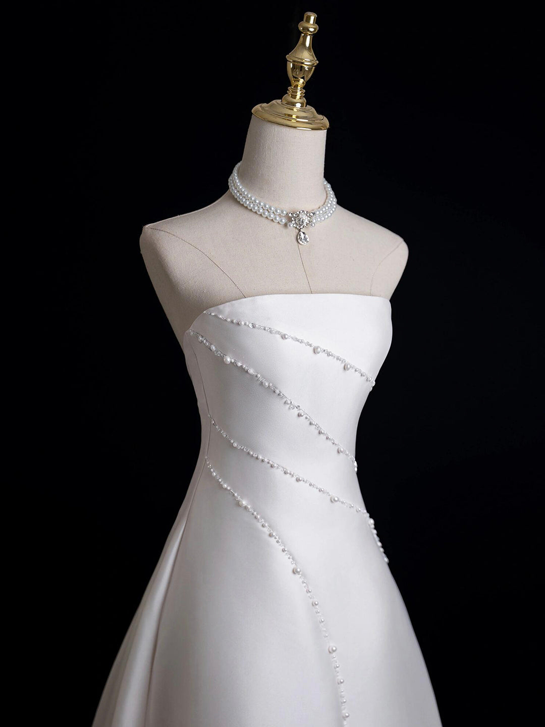 White Satin Floor Length Prom Dress with Pearl, White Strapless Evening Party Dress US 6 / Custom Color White Satin Floor Length Prom Dress with Pearl, White Strapless Evening Party Dress US 6 / Custom Color