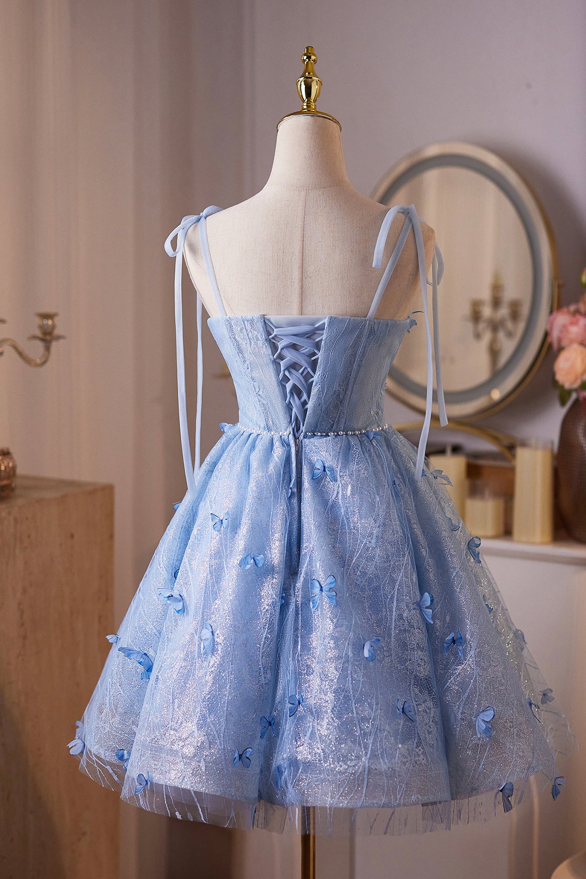 blue lace short prom dress See Through Royal Blue Homecoming Dresses Lace Applique Short Homecoming Dresses APD3510