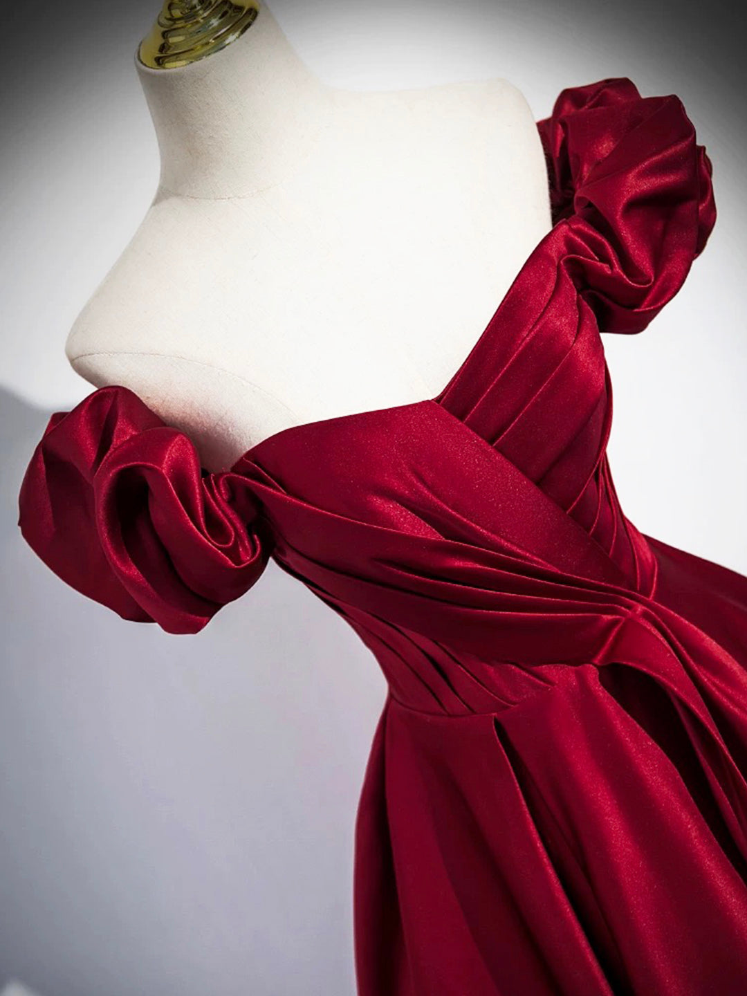 Burgundy Satin Floor Length Prom Dress, Off the Shoulder Evening Party Dress US 14 / Custom Color Burgundy Satin Floor Length Prom Dress, Off the Shoulder Evening Party Dress US 14 / Custom Color