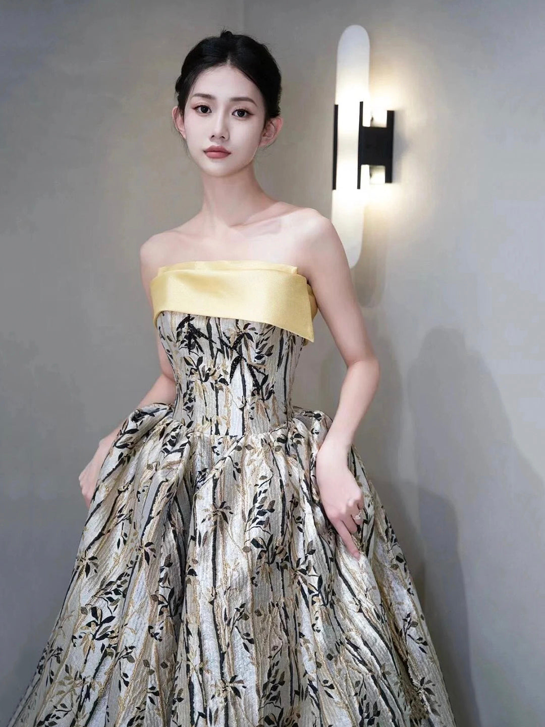 Elegant Printed Pattern Long Prom Dress, A-Line Strapless Evening Party Dress US 14 / Floral Elegant Printed Pattern Long Prom Dress, A-Line Strapless Evening Party Dress US 14 / Floral